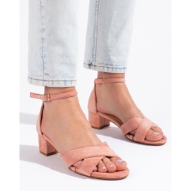 Sandalias tacón bajo Shelovet ante rosa rosado 2