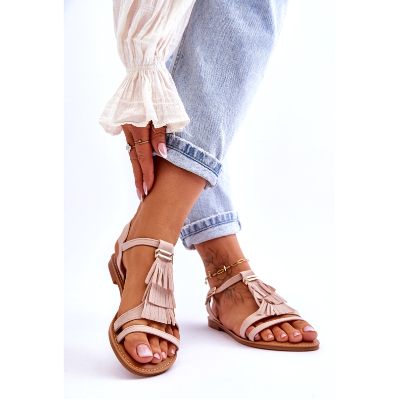 FRJ Sandalias Mujer Ante Plano Boho Beige Lucami 2