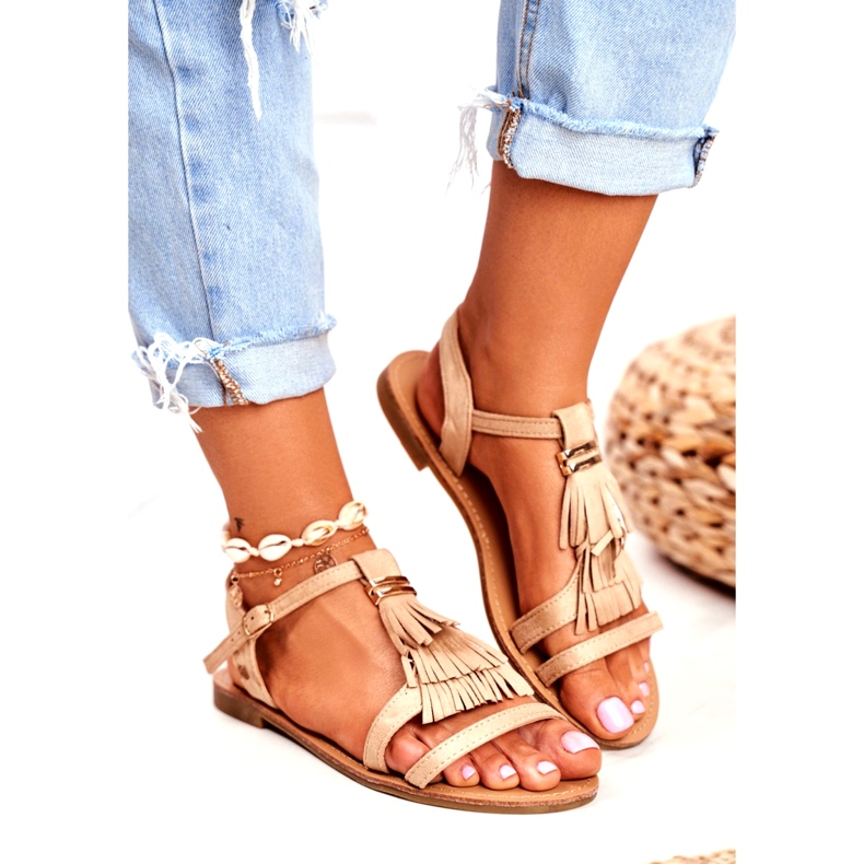 FRJ Sandalias Mujer Ante Plano Boho Beige Lucami 3