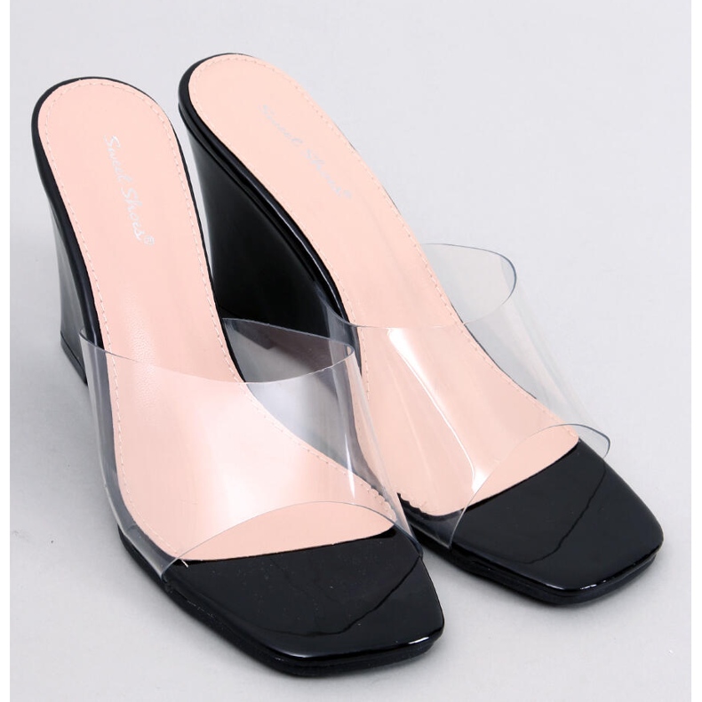 BM Chanclas con cuña transparentes Rocks Black negro 1