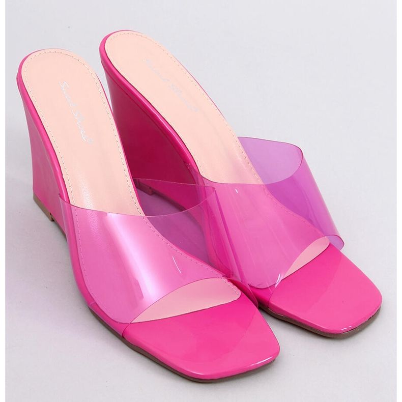 BM Chanclas Cuña Transparente Rocks Fucsia rosa 1