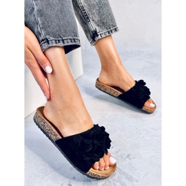 BM Pantuflas de corcho con flores negras Fowley negro 2