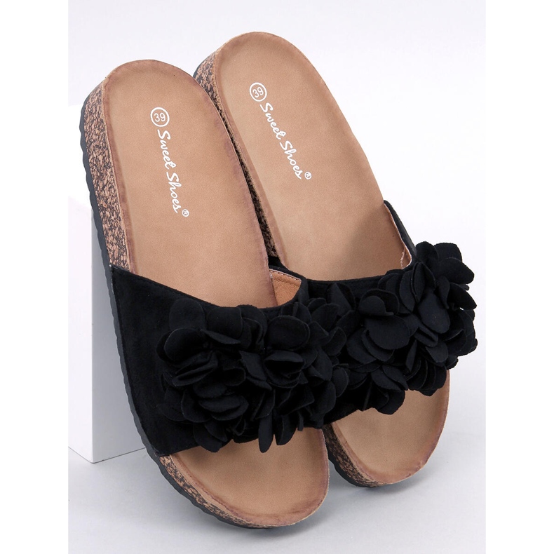 BM Pantuflas de corcho con flores negras Fowley negro 1