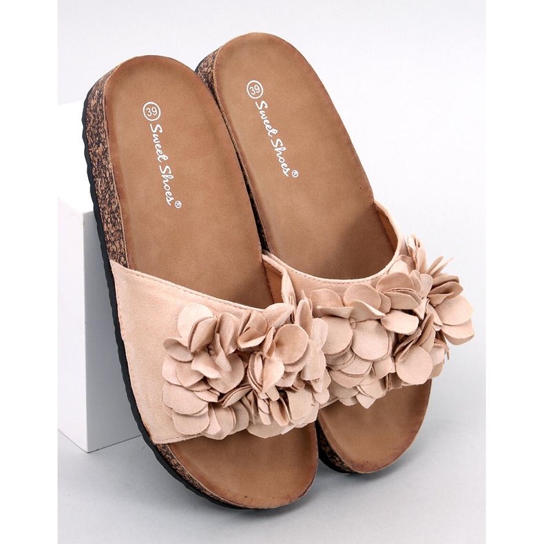 Pantuflas de corcho con flores beige Fowley 1