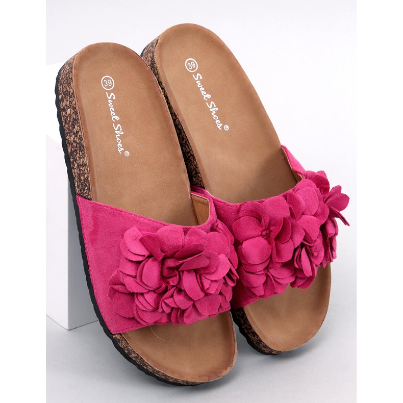BM Zapatillas casa de corcho con flores Fowley Fucsia Melocotón rosado 1