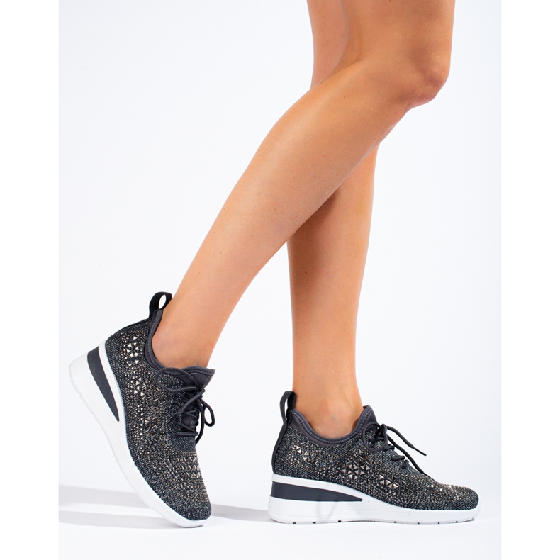 Deportivas cuña Shelovet textil negro gris 1