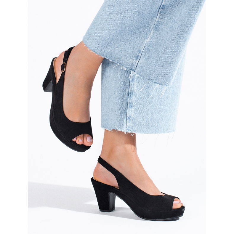 Sandalias Shelovet de ante negro con tacón cómodo 2