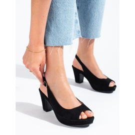 Sandalias Shelovet de ante negro con tacón cómodo 3
