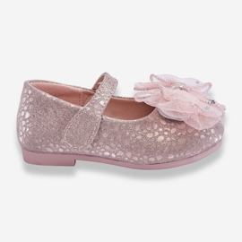 Bailarinas Infantiles Con Lazo Y Velcro Glitter Plata-Rosa Elisa 1