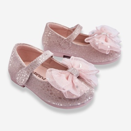 Bailarinas Infantiles Con Lazo Y Velcro Glitter Plata-Rosa Elisa 2
