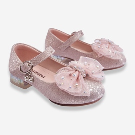 PA1 Bailarinas Infantiles Lazo Velcro Plata-Rosa Nicola 2