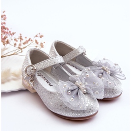 PA1 Bailarinas Infantiles Lazo Velcro Plata-Gris Nicola 7