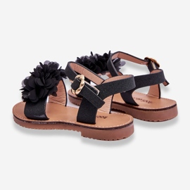 Sandalias de moda para niños con flores de poliéster negro. 3