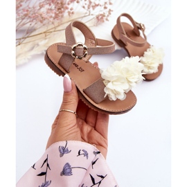 Sandalias De Moda Para Niños Con Flores De Poliéster Beige-Dorado 4