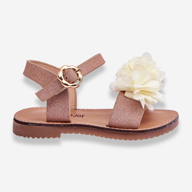 Sandalias De Moda Para Niños Con Flores De Poliéster Beige-Dorado 1