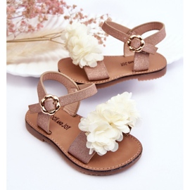 Sandalias De Moda Para Niños Con Flores De Poliéster Beige-Dorado 5