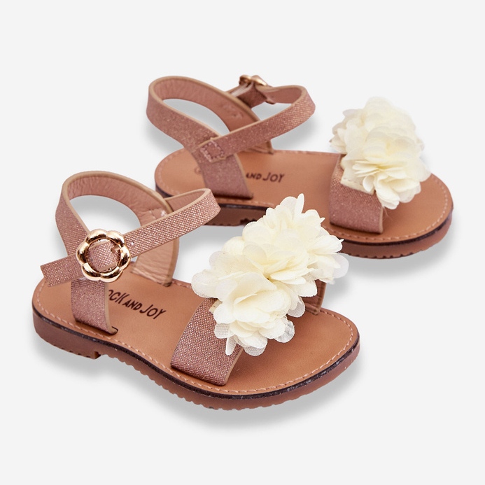 Sandalias De Moda Para Niños Con Flores De Poliéster Beige-Dorado 2
