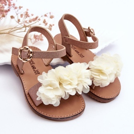 Sandalias De Moda Para Niños Con Flores De Poliéster Beige-Dorado 6