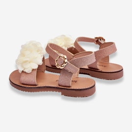 Sandalias De Moda Para Niños Con Flores De Poliéster Beige-Dorado 3