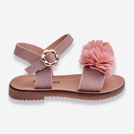 FR1 Sandalias de moda para niños con flores de poliéster rosa. 1