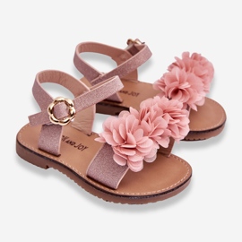 FR1 Sandalias de moda para niños con flores de poliéster rosa. 2