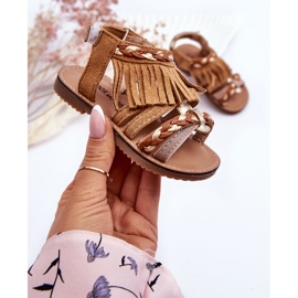 Sandalias Infantiles Velcros Con Borlas Marrón Missy 3
