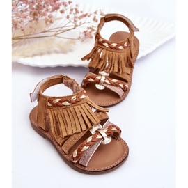 Sandalias Infantiles Velcros Con Borlas Marrón Missy 4