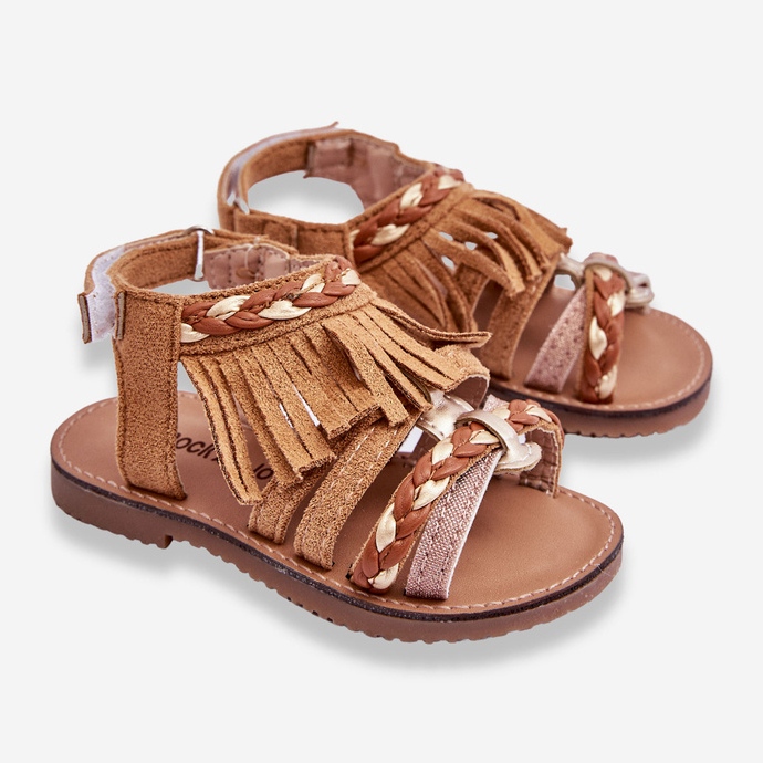 Sandalias Infantiles Velcros Con Borlas Marrón Missy 2