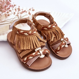 Sandalias Infantiles Velcros Con Borlas Marrón Missy 5