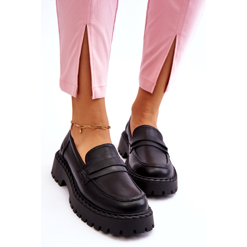 Mocasines Mujer Big Star Cuero Zapatos LL274458 Negro 2