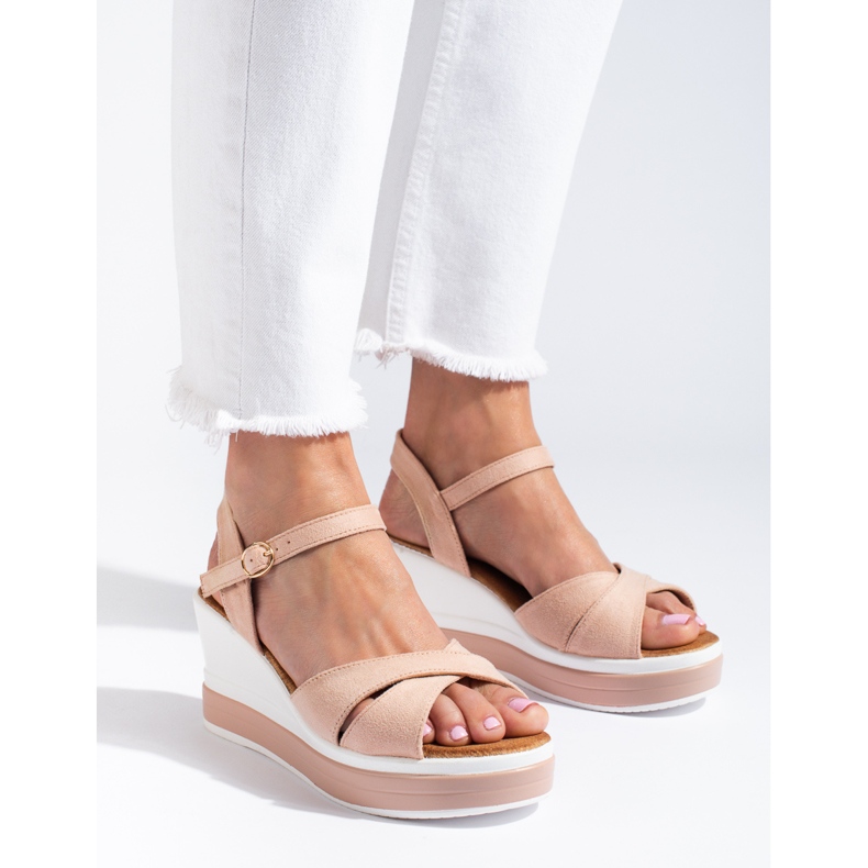 Sandalias mujer cuña ante rosa Shelovet rosado 2