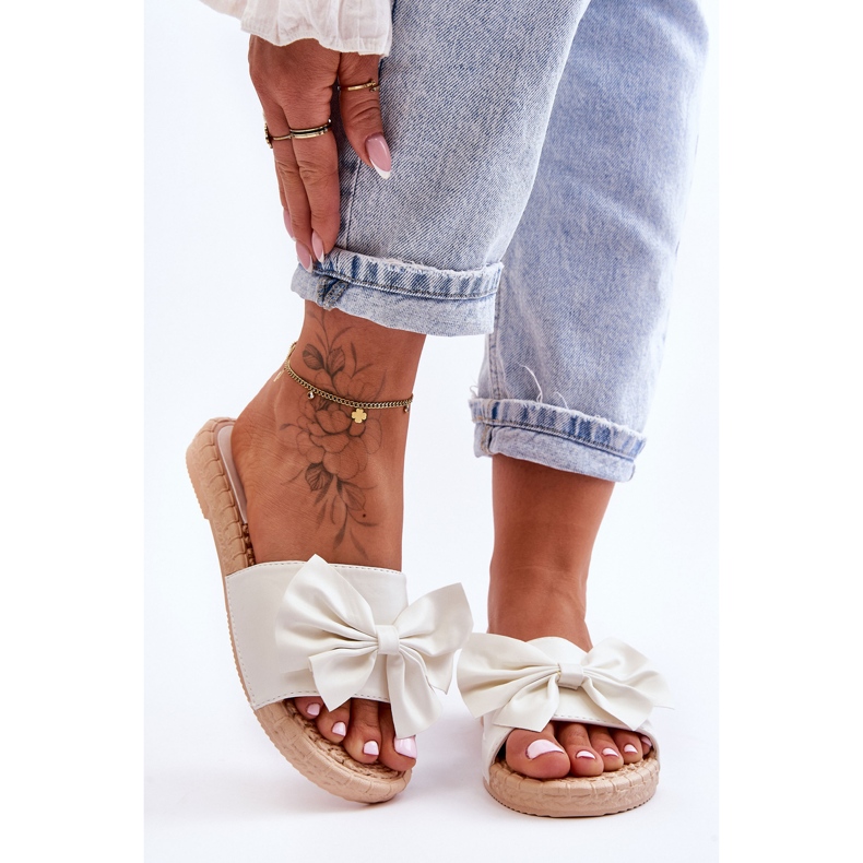 FK1 Zapatillas de mujer de moda con un lazo Estera blanco. 1 FK1 Zapatillas de mujer de moda con un lazo Estera blanco. 1