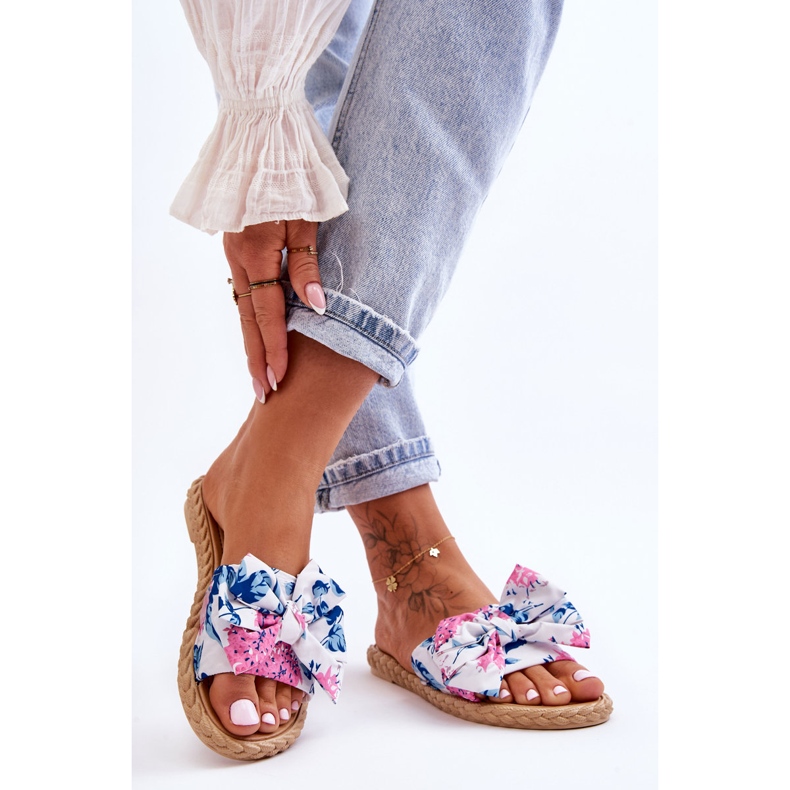 FK1 Pantuflas De Mujer Con Lazo De Tela Flor Blanca blanco 1