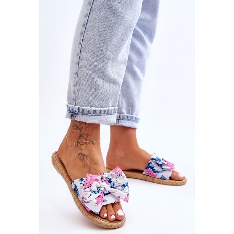 FK1 Pantuflas De Mujer Con Lazo De Tela Flor Blanca blanco 2
