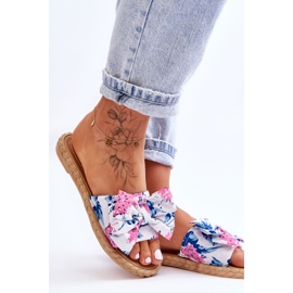 FK1 Pantuflas De Mujer Con Lazo De Tela Flor Blanca blanco 3