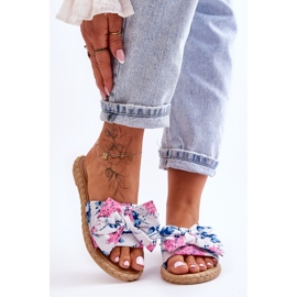 FK1 Pantuflas De Mujer Con Lazo De Tela Flor Blanca blanco 6