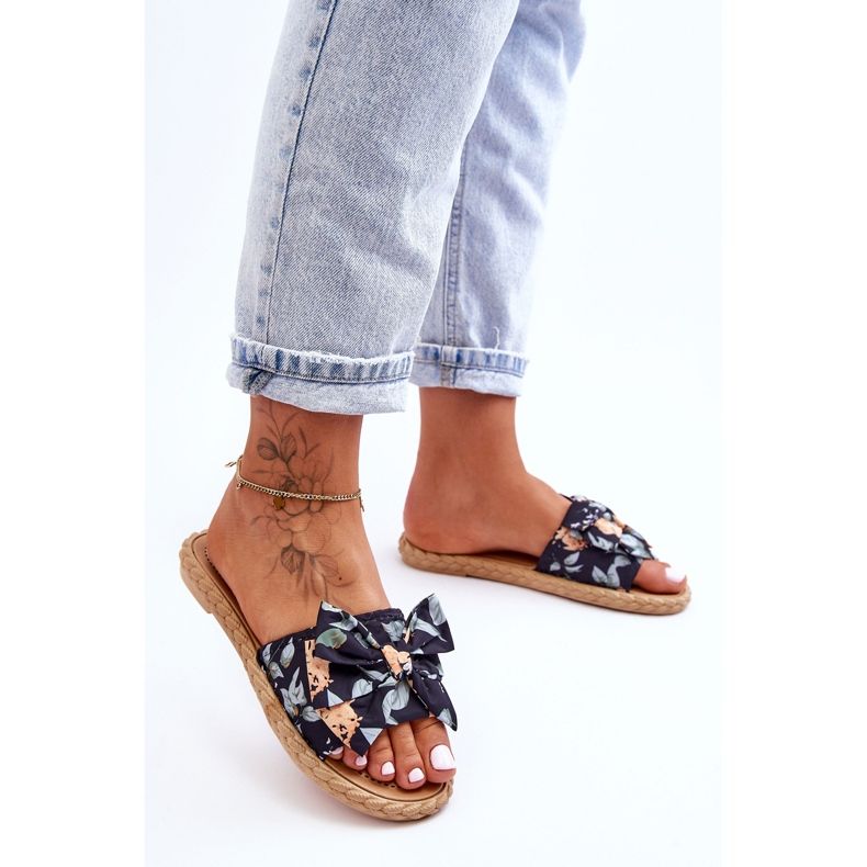 FK1 Pantuflas De Mujer Con Lazo De Tela Black Blossom negro 1