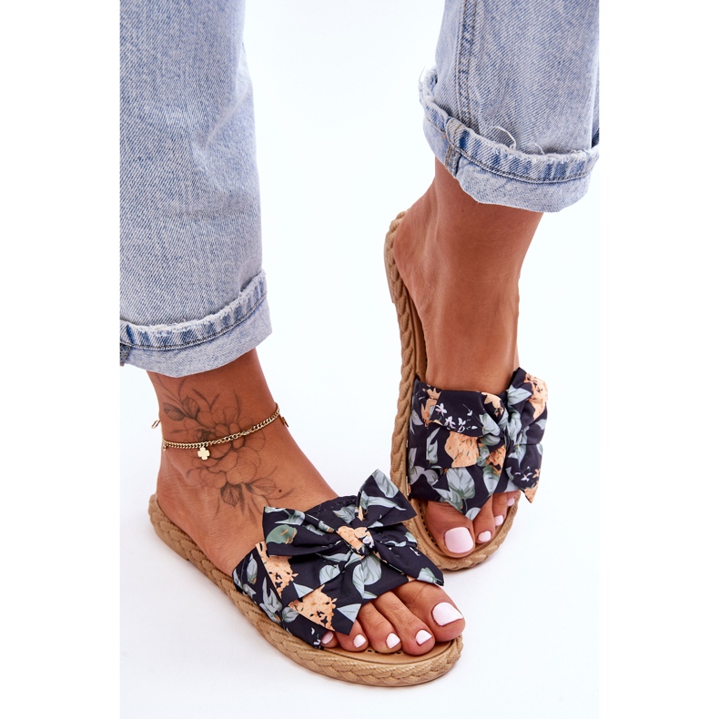 FK1 Pantuflas De Mujer Con Lazo De Tela Black Blossom negro 2