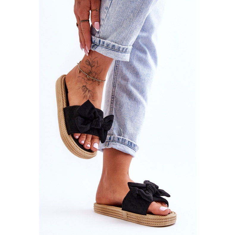 FK1 Pantuflas Mujer Ante Lazo Negro Fency 1