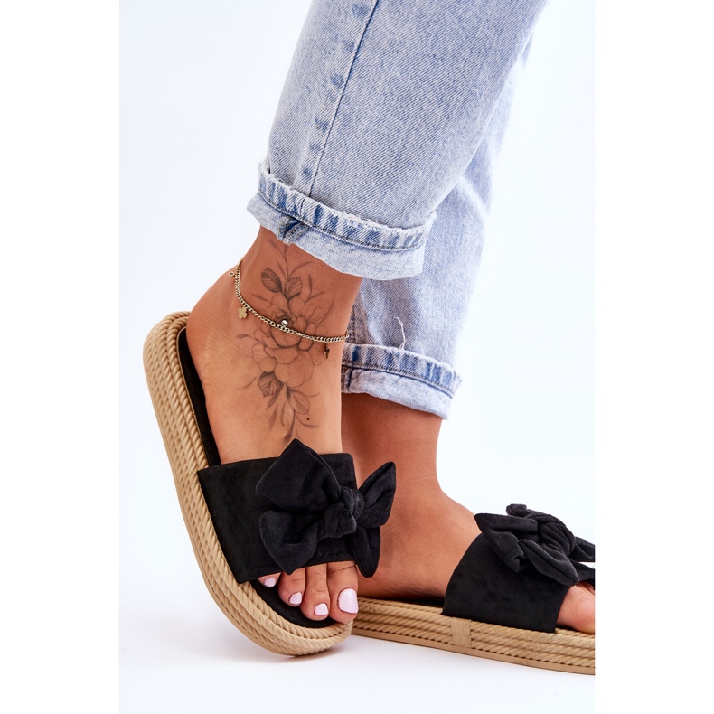 FK1 Pantuflas Mujer Ante Lazo Negro Fency 2