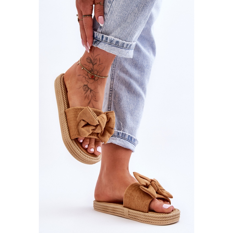 FK1 Pantuflas De Mujer Camel Fency De Ante Con Lazo marrón 1