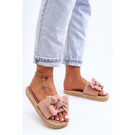 Pantuflas Mujer Ante Lazo Rosa Fency beige 1 Pantuflas Mujer Ante Lazo Rosa Fency beige 1