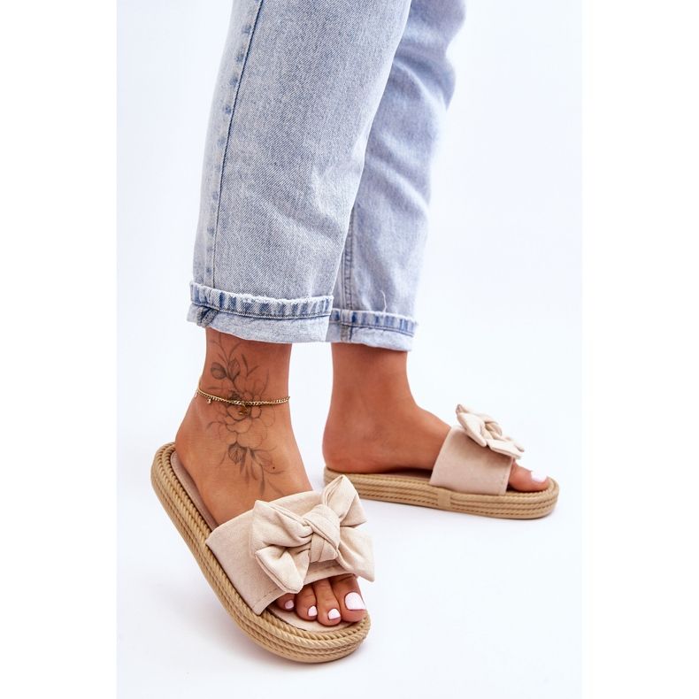 FK1 Pantuflas Mujer Ante Lazo Beige Fency 2