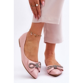 WS1 Bailarinas Elegantes Con Lazo Y Pedrería Rosa De Una Vez 1