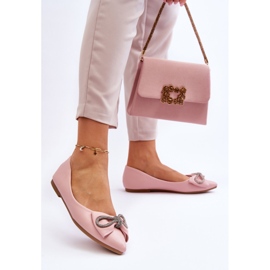 WS1 Bailarinas Elegantes Con Lazo Y Pedrería Rosa De Una Vez 2