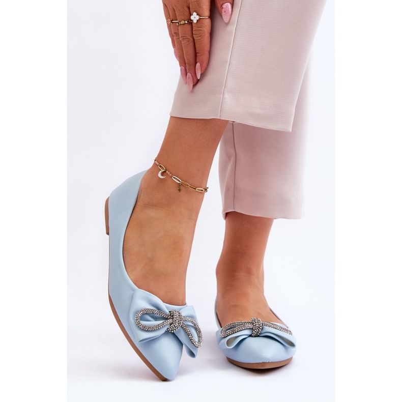 WS1 Bailarinas Elegantes Con Lazo Y Pedrería Única Azul 1