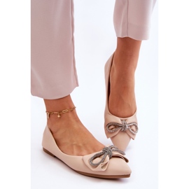 WS1 Bailarinas Elegantes Con Lazo Y Joyas Beige One Time 4