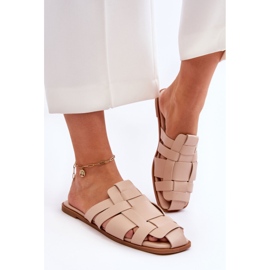 WS1 Pantuflas Mujer Rayas Beige Claro Reyna 4