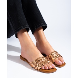 Pantuflas de mujer Shelovet trenzadas doradas dorado 3