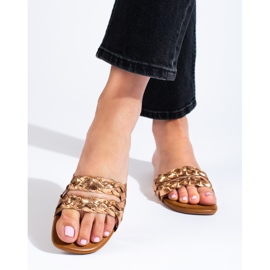 Pantuflas de mujer Shelovet trenzadas doradas dorado 2